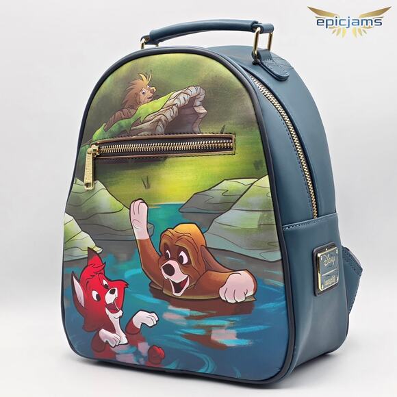 Loungefly Disney Fox and the Hound Splash Blue Mini Backpack Bag New - Picture 3 of 6